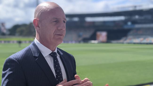 Tasmanian Premier Peter Gutwein speaks to the media at Blundstone Arena on Monday, December 7, 2020. PHOTO: DAVID KILLICK