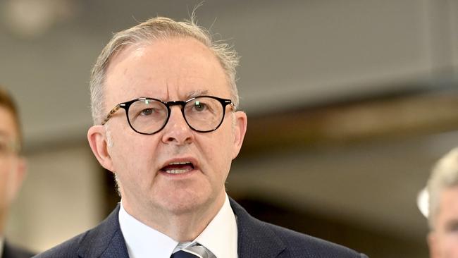 The NSW Premier’s plea comes on the day Prime Minister Anthony Albanese told reporters no infrastructure cuts had been made. Picture: NCA NewsWire/ Jeremy Pipe