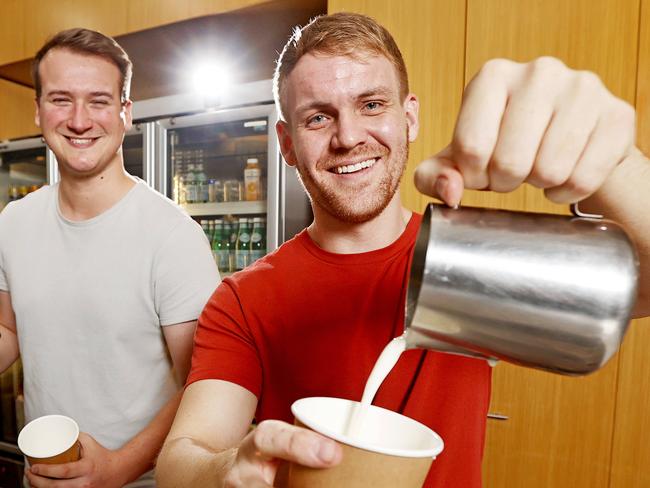 Baristas Lee Jones and Richard Harris at Zu Cafe in Bowen Hills. Pic Tara Croser.