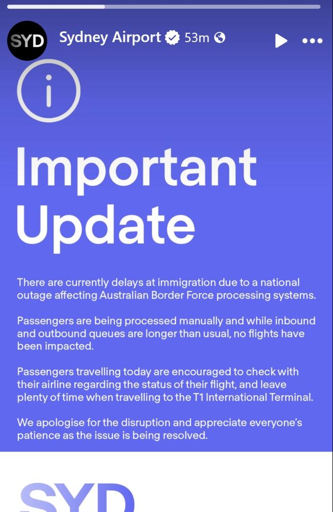 A notice from Sydney Airport. Picture: Facebook