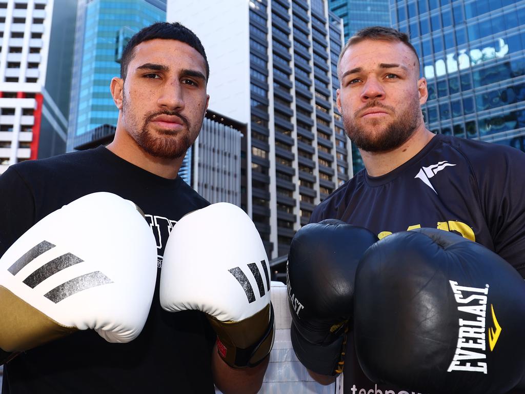 Justis Huni (R) and Goodall will finally meet in a long-awaited grudge match in Brisbane. Picture: Chris Hyde/Getty Images