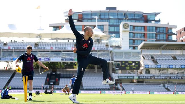 Jack Leach trains at Lord’s yesterday. Picture: Getty Images