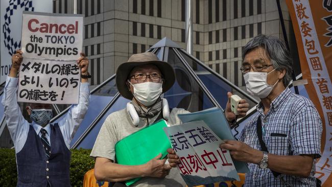 Anti-Olympics protesters demonstrate against the Tokyo Olympics. Picture: Getty Images