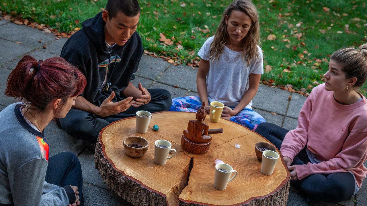 The group prepares for the mushroom trip. Picture: Paul Ewart