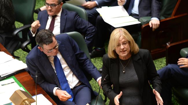 Minister for Police Lisa Neville speaks during question time at Parliament House. Picture: Andrew Henshaw