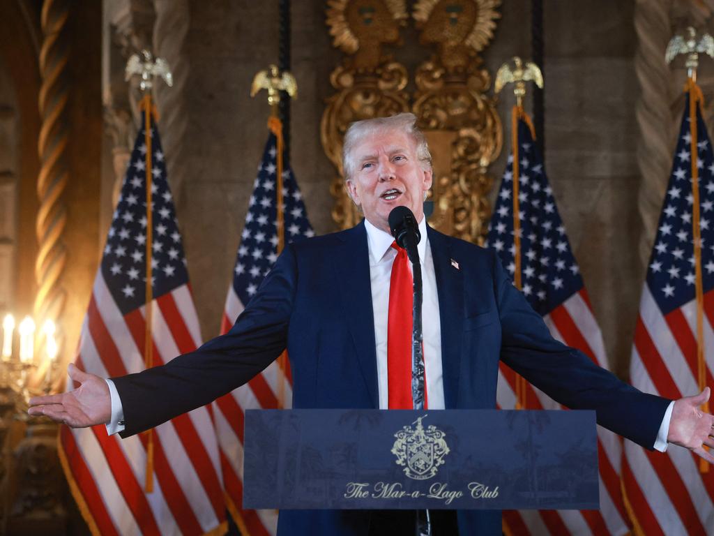 Republican presidential candidate former President Donald Trump speaks during a press conference at his Mar-a-Lago estate. Picture: Getty