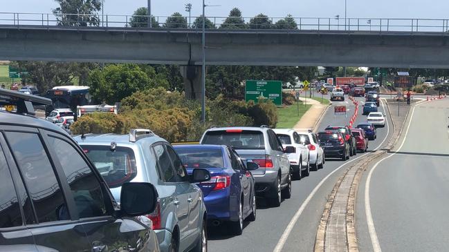 Traffic chaos as shoppers try to get to DFO on Brisbane's northside. Picture: AAP/Steve Pohlner