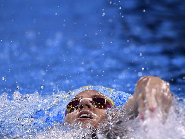 Australia's Emily Seebohm competes in a Women's 200m Backstroke heat during the swimming event at the Rio 2016 Olympic Games at the Olympic Aquatics Stadium in Rio de Janeiro on August 11, 2016. / AFP PHOTO / CHRISTOPHE SIMON