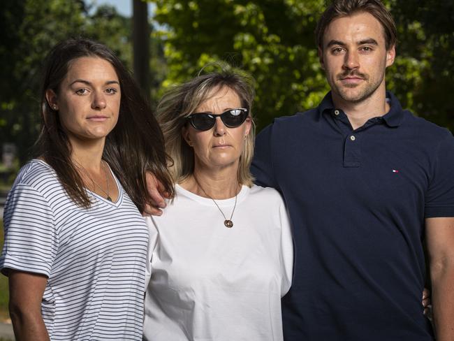 MELBOURNE, AUSTRALIA - NCA NewsWire Photos November 25, 2020:  The family of Jordan Purcell; Ebony, Sue and Lyndon, pose for a photograph near the site of the hit and run which took Jordan's live in 2019, ahead of a press conference in Alexandra, Victoria. Picture: NCA NewsWire / Daniel Pockett