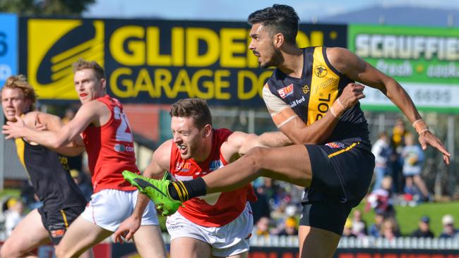 Ex-Glenelg star Terry Milera booted six goals on debut for Noarlunga on Saturday. Picture: AAP Image/Brenton Edwards