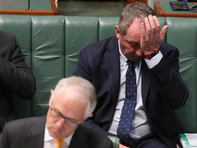 Barnaby Joyce and PM Malcolm Turnbull during Question Time on Monday. Picture: Kym Smith