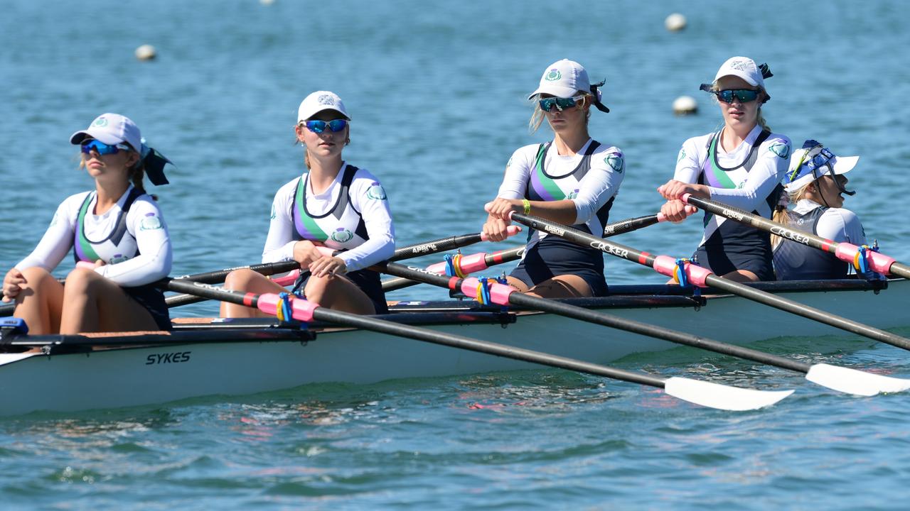 A team from Seymour College on the water at West Lakes. Picture: Michael Marschall