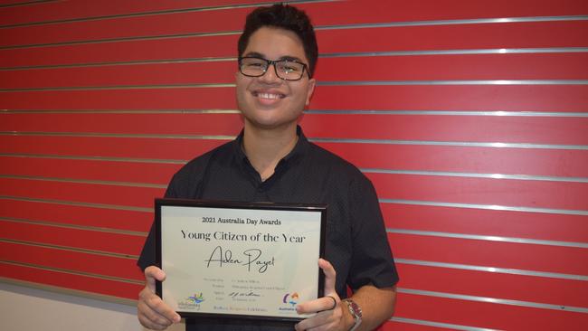 Airlie Beach/Proserpine Young Citizen of the Year Aiden Payet with his award. Photo: Elyse Wurm