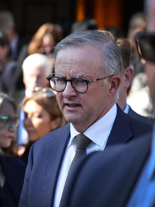 Labor leader Anthony Albanese at senator Kimberley Kitching's funeral. Picture: David Caird