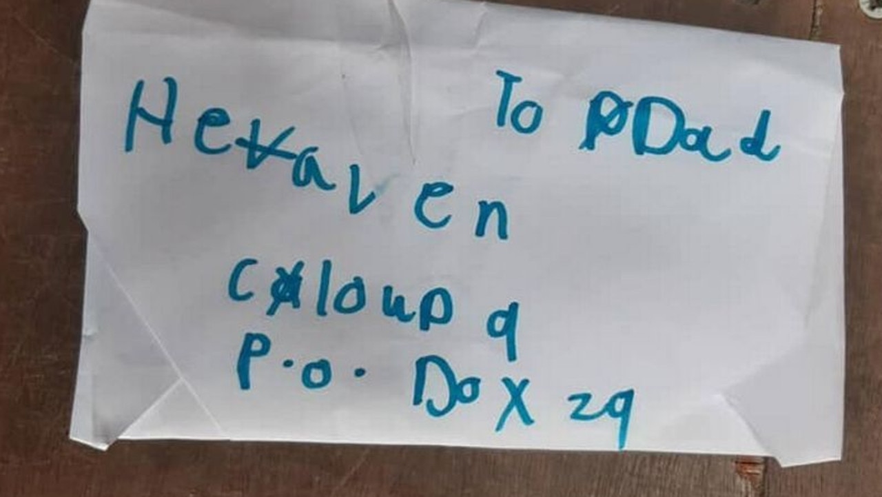 A mum was left ‘overwhelmed’ by a postman’s sweet gesture after coming across her daughter’s note to her late dad. Picture: Supplied