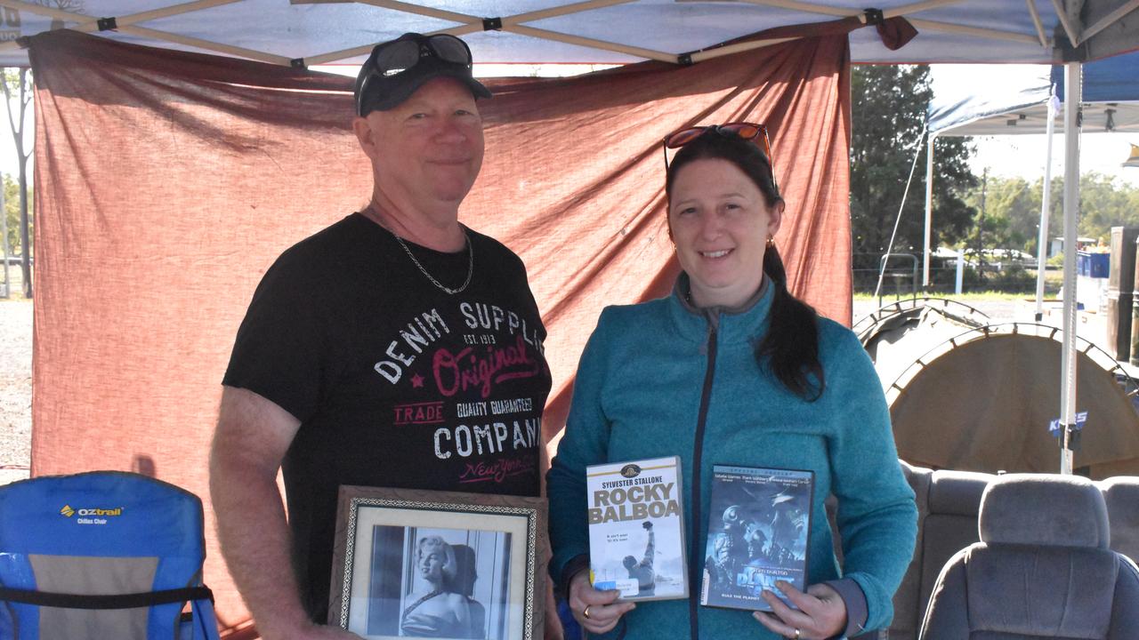 SWAP MEET: Robert and Belinda Kirkwood from Brisbane had movies and movie memorabilia for sale at the Maryborough swap meet. Photo: Stuart Fast