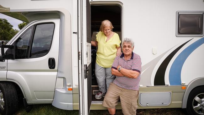 Les and Dale Harrington have been waiting to get into NSW to visit their daughter and grandchildren since March. Picture: Simon Dallinger