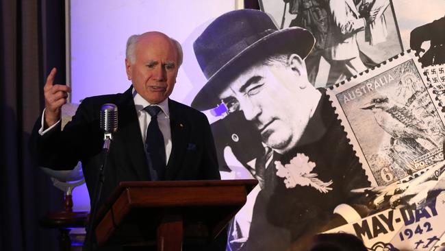 John Howard addresses the 75th anniversary dinner in 2017 marking Robert Menzies’ Forgotten People speech. Picture: Ray Strange