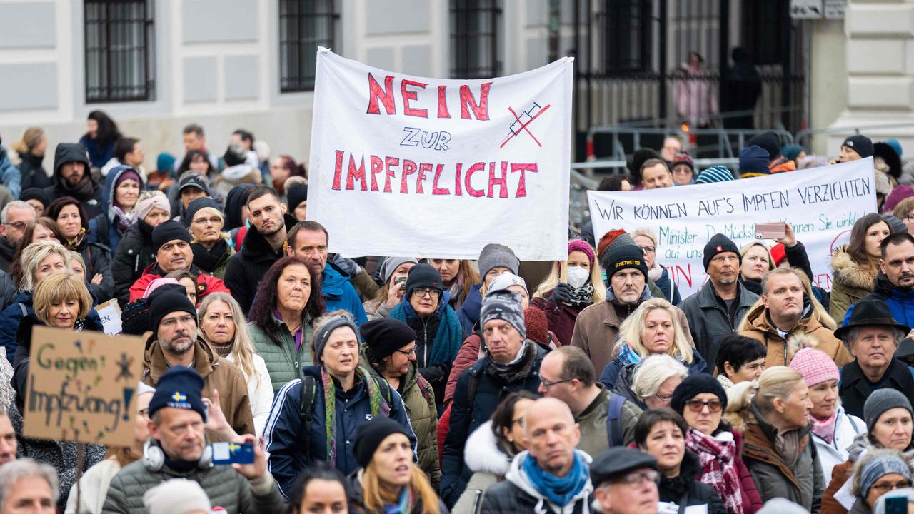 Austria’s compulsory vaccine mandate received dissent from anti-vaxxers. Picture: Georg Hochmuth/ APA / AFP.