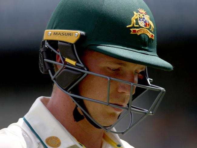 Australiaâs Nathan McSweeney reacts as he walks off the ground after being dismissed on day five of the third cricket Test match between Australia and India at The Gabba in Brisbane on December 18, 2024. (Photo by DAVID GRAY / AFP) / -- IMAGE RESTRICTED TO EDITORIAL USE - STRICTLY NO COMMERCIAL USE --