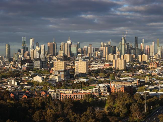 2022 Melbourne City CBD aerial images sunrise. From the east over Collingwood.                    Picture: David Caird