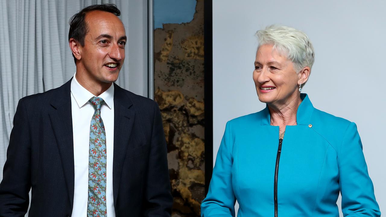 Rivals: Liberals’ Dave Sharma and independent Kerryn Phelps at Bondi Surf Club. Picture: Hollie Adams/The Australian