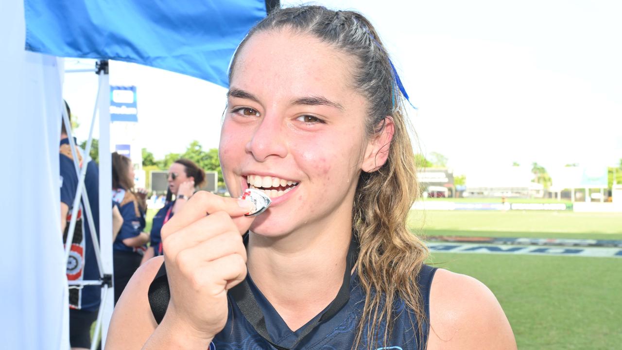 NTFL Grand Finals Buffett winners celebrate Brenda Williams best on ground awarded to Dominique Carbone. Picture: Julianne Osborne