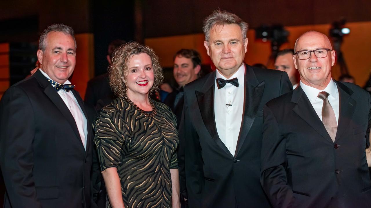 Chris Bonanno, Kylie Porter, Bernard Salt, David Fisher, Gillian Smith at the 2021 Resource Industry Network awards at the MECC. Picture: Tristan Mariano