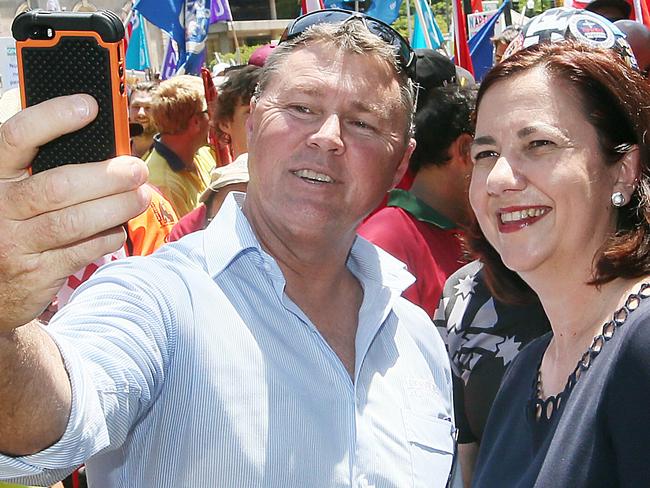 ACTU national  Rally outside Old Parliment House. Premier Annastacia Palaszczuk does a ACTU Selfie with CFMEU  National president construction David Hanna.Pic Glenn Barnes