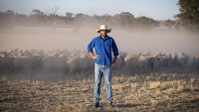 Mixed farmer Nick Kershaw on his property near Greenethorpe in NSW’s central west. Picture: John Feder