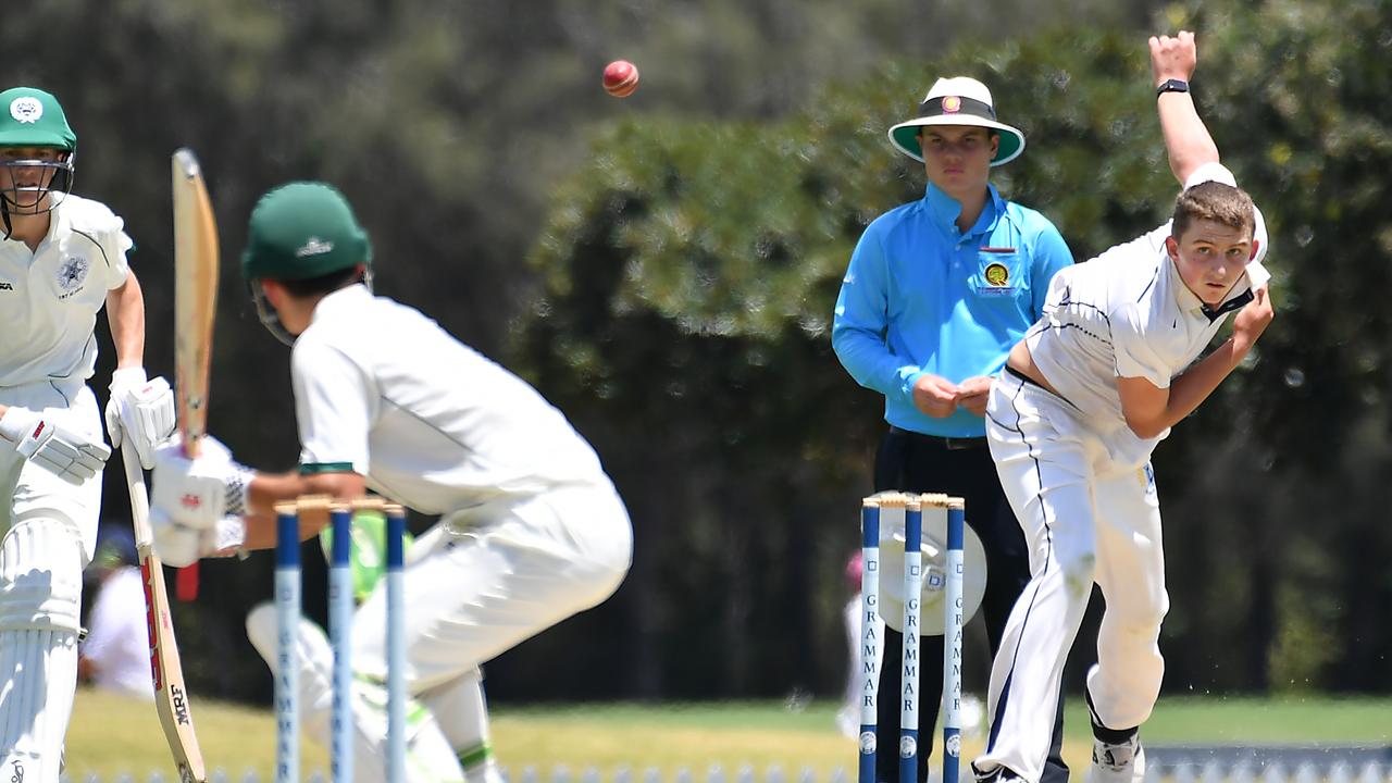 Brisbane Grammar School bowler Issac Lutz. Picture, John Gass