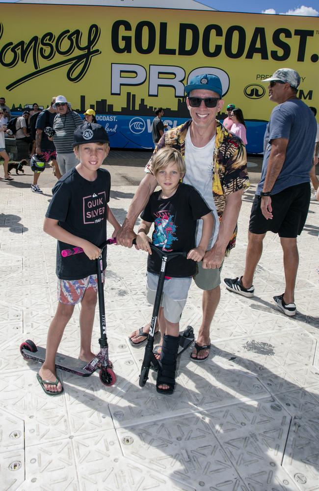 Conrad , Jasper and Forrest Petzsch-Kunze at the Gold Coast Pro, Burleigh Heads. Picture: Glenn Campbell