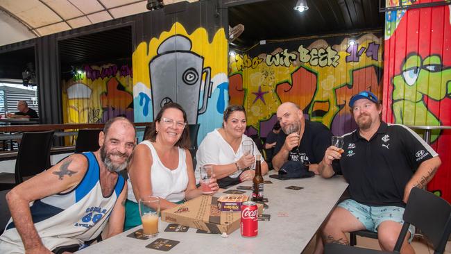 Tim Cleary, Christine Cleary, Angie Veenhuis, Robert Lobley and Hugh Jaggerts decided pizza and beers was their countdown preference. Photo: Pema Tamang Pakhrin