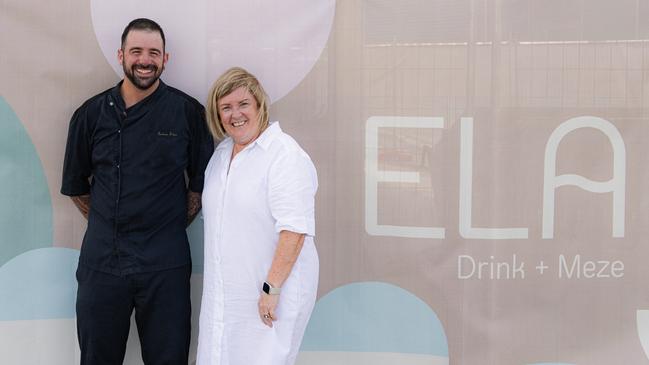 Managing director of the Wilson Group Joan Wilson with new head chef of Ela Drink + Meze Jerome Kiers. The new restaurant along the Esplanade Dining Precinct is due to open in the coming months. Picture: Supplied/Hart Creative Co