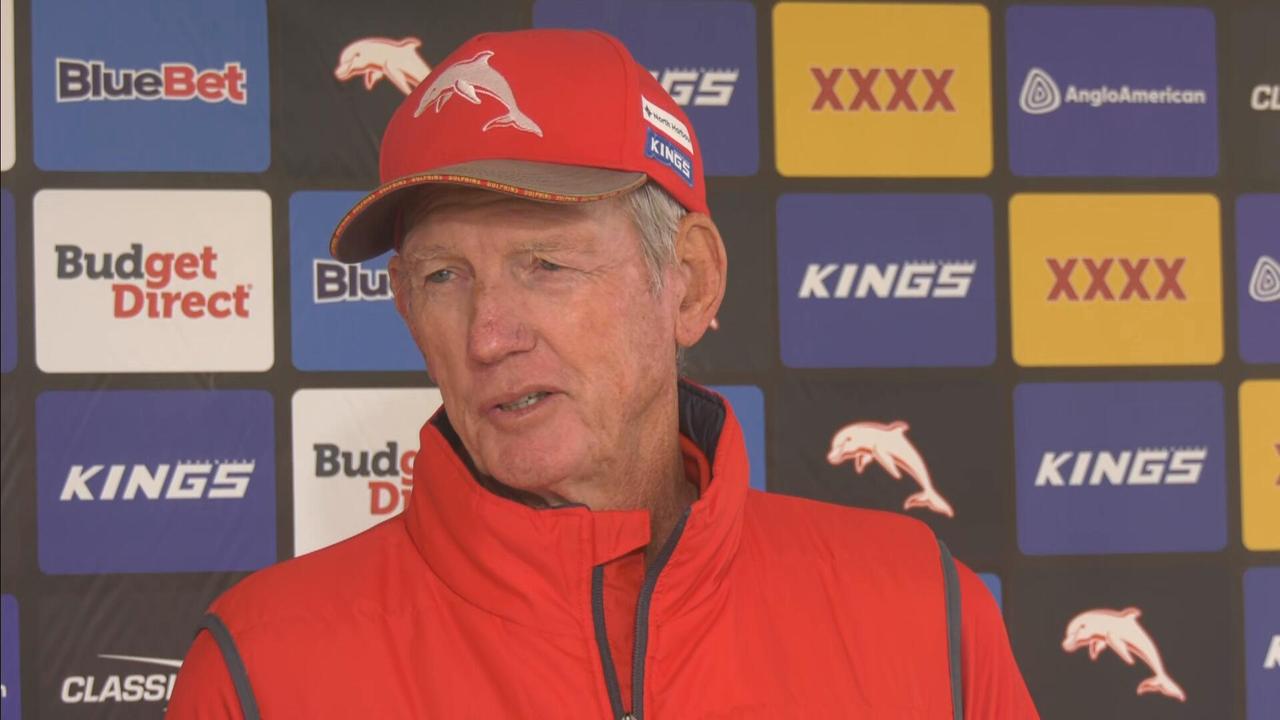 Wayne Bennett facing the media in a tense press conference on Friday morning.