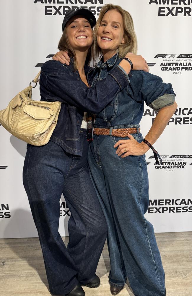 Rachel Griffiths and daughter Clementine at the Grand Prix on Sunday.