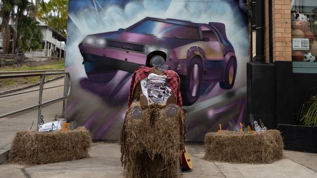 Hay bales set up outside Playback as part of Buskers on Mary in Gympie. August 18, 2023. Picture: Christine Schindler