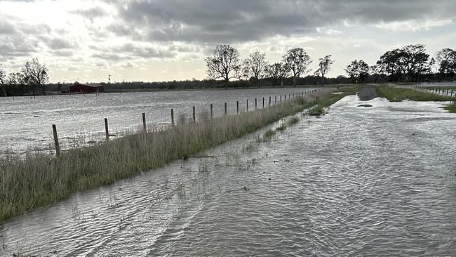 Flooding at the Saunders family’s Maffra dairy farm. Picture: Supplied