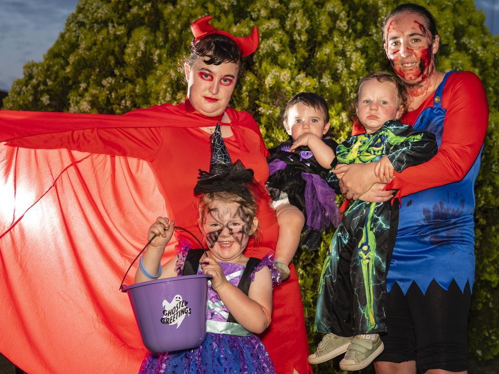 Enjoying Halloween are (from left) Kaitlan Richardson holding Leah Richardson, Hayley Richardson and Rebecca Richardson holding Noah Richardson, Monday, October 31, 2022. Picture: Kevin Farmer