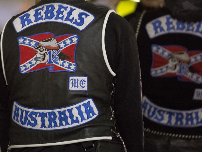 Rebel Bikies gathering at Federation Square in Melbourne's CBD.