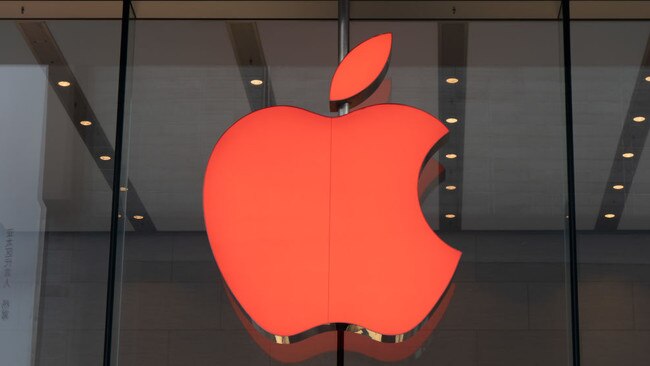 The logo of an Apple Store turns red for World AIDS Day on November 30, 2021 in Shanghai, China. Picture: Wang Gang/VCG via Getty Images