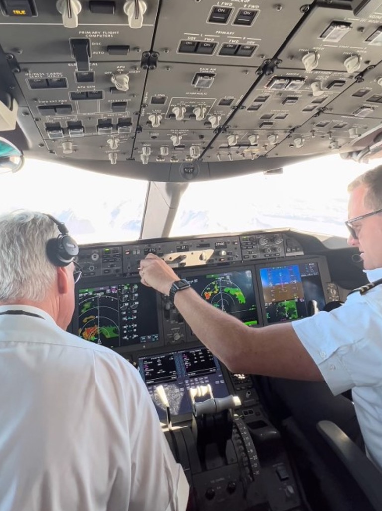 Qantas pilots flying over Antarctica. Picture: news.com.au