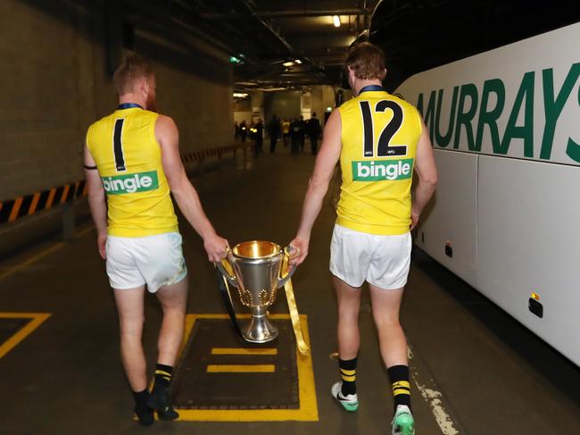 The 2017 AFL Grand Final between the Adelaide Crows and Richmond Tigers at the Melbourne Cricket Ground.   Nick Vlastuin and David Astbury after the concert. Picture: Alex Coppel.