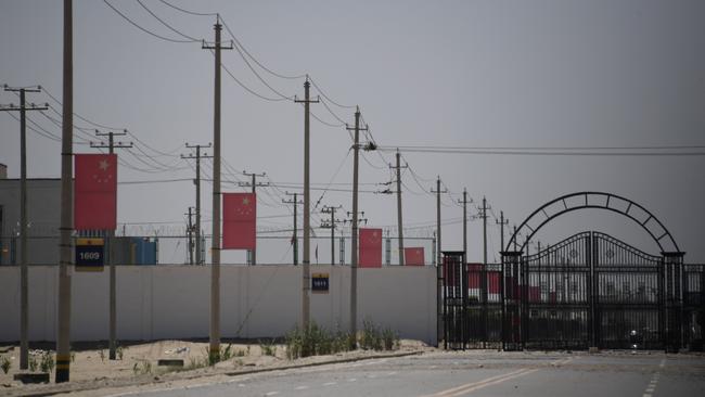 The road on the way to what’s believed to be a re-education camp, where mostly Muslim ethnic minorities are detained, on the outskirts of Hotan in China's Xinjiang region. Picture: AFP