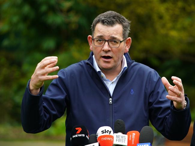 MELBOURNE AUSTRALIA - NewsWire Photos AUGUST 19, 2023:  Premier Daniel Andrews and Treasurer Tim Pallas give a press conference after it is announced that Victoria to pay $380m in Commonwealth Games compensation, Picture: NCA NewsWire / Luis Enrique Ascui