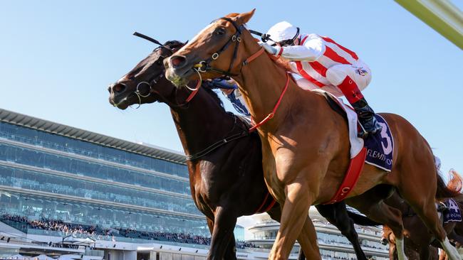 Giga Kick, ridden by Craig Williams, wins the Danehill Stakes at Flemington on October 1. Picture: George Sal/Racing Photos via Getty Images