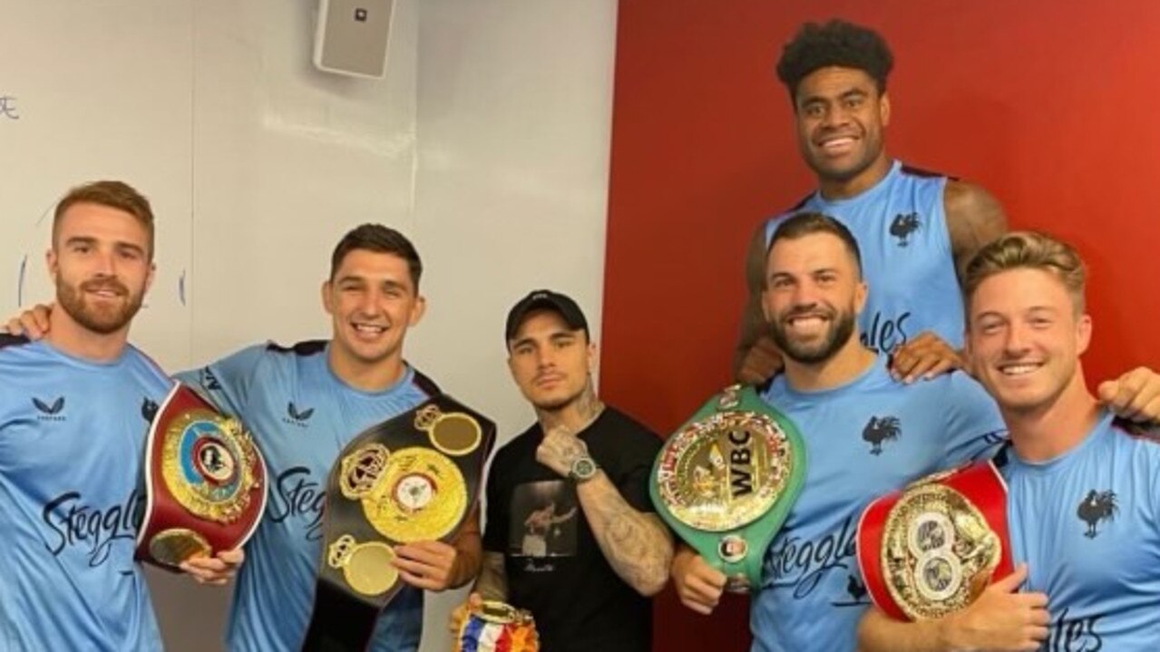 World boxing champion George Kambosos with the Sydney Roosters. Picture: Instagram