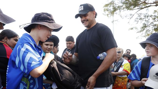 NRL star Latrell Mitchell has been working with senior police to encourage kids in the bush to make smart choices. Picture: Sam Ruttyn