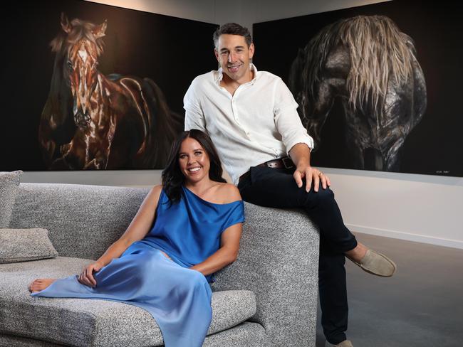 WARNING DO NOT USE - CONTACT SARAH MATRAY HS PIC DESK  HOLD for Vweekend. Billy Slater and wife Nicole Slater at their home for a cover story. Saturday Weekend Magazines on December 16, as part of our Magic Millions partnership. Billy and Nicole Slater admire the horse paintings by Nicole in her own art gallery on the property.                     Picture: David Caird