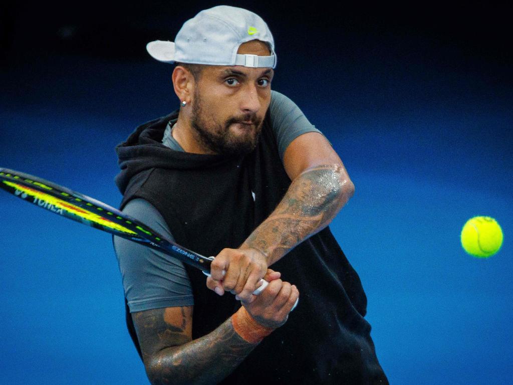 Nick Kyrgios attends a training session before the Brisbane International. Picture: AFP